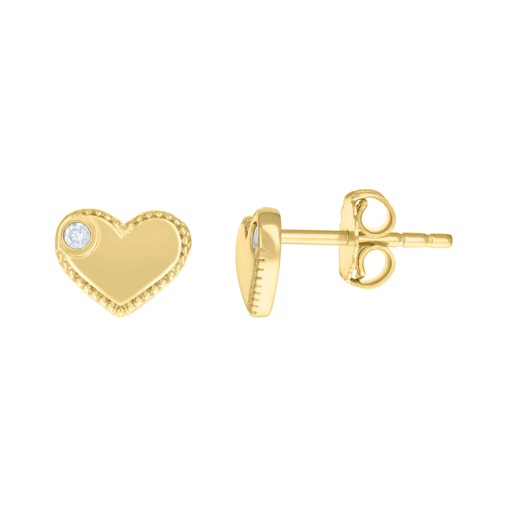 10kt 10k Yellow Gold Womens Cubic-Zirconia Heart Stud Earrings